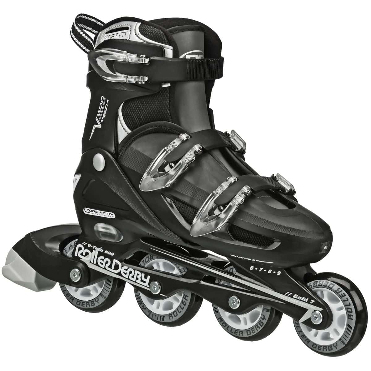 PATINES ROLLER DERBY V-TECH 500 MENS 6-9 NEW BLACK-WHITE
