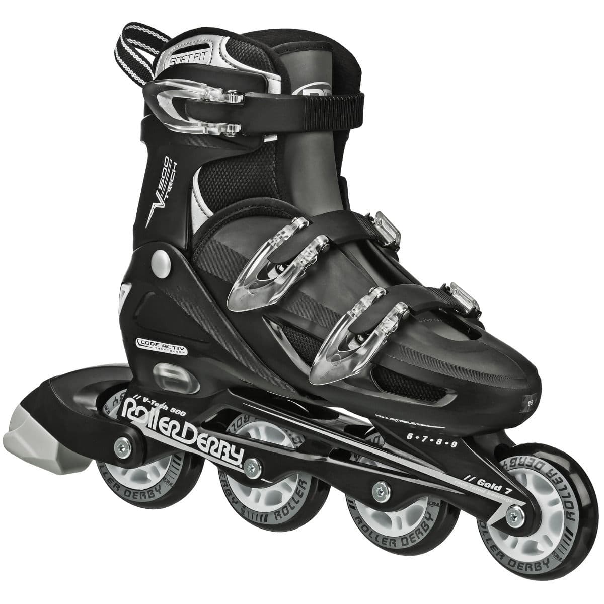 PATINES ROLLER DERBY V-TECH 500 MENS 6-9 NEW BLACK-WHITE