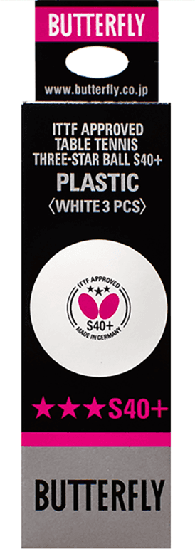 BOLAS BUTTERFLY PING PONG S40+ 3 STAR WHITE 3-PACK